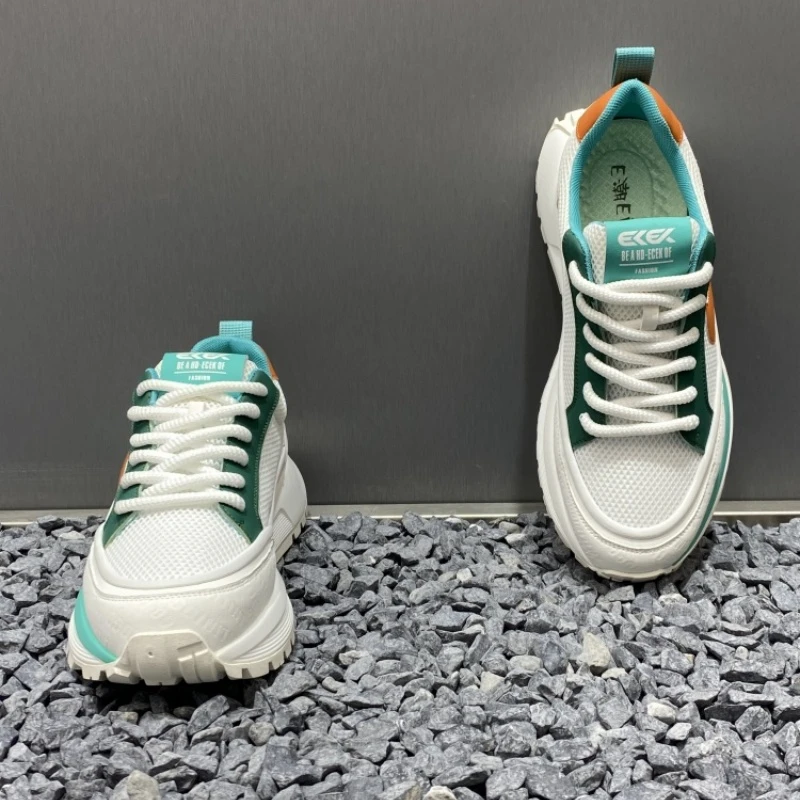 男士痞帅潮鞋2025春夏新款低帮厚底潮流拼色网面透气时尚百搭男鞋