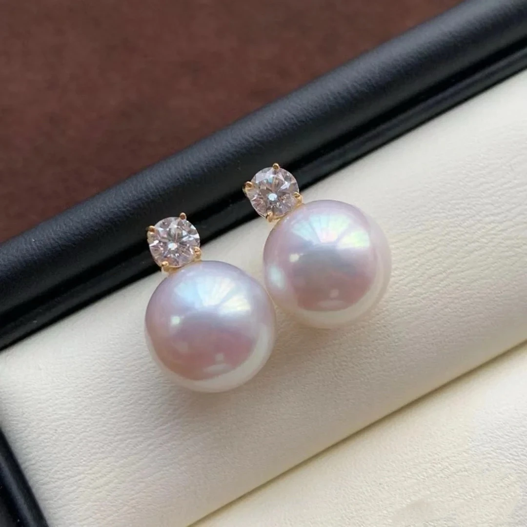 爱迪生王妃耳钉10-11极光赛澳白天然珍珠微暇