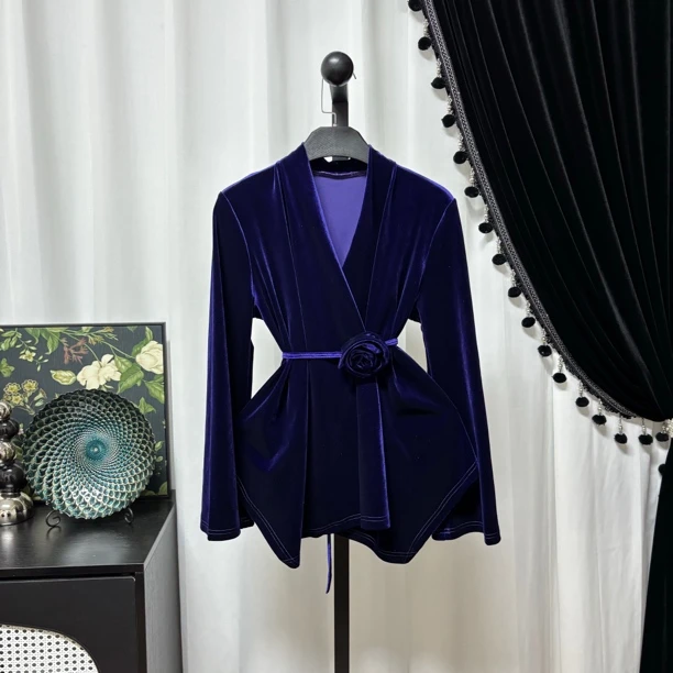 《广州尚凡》罗马女神紫色金丝绒法式宫廷复古风西装短款外套ZK