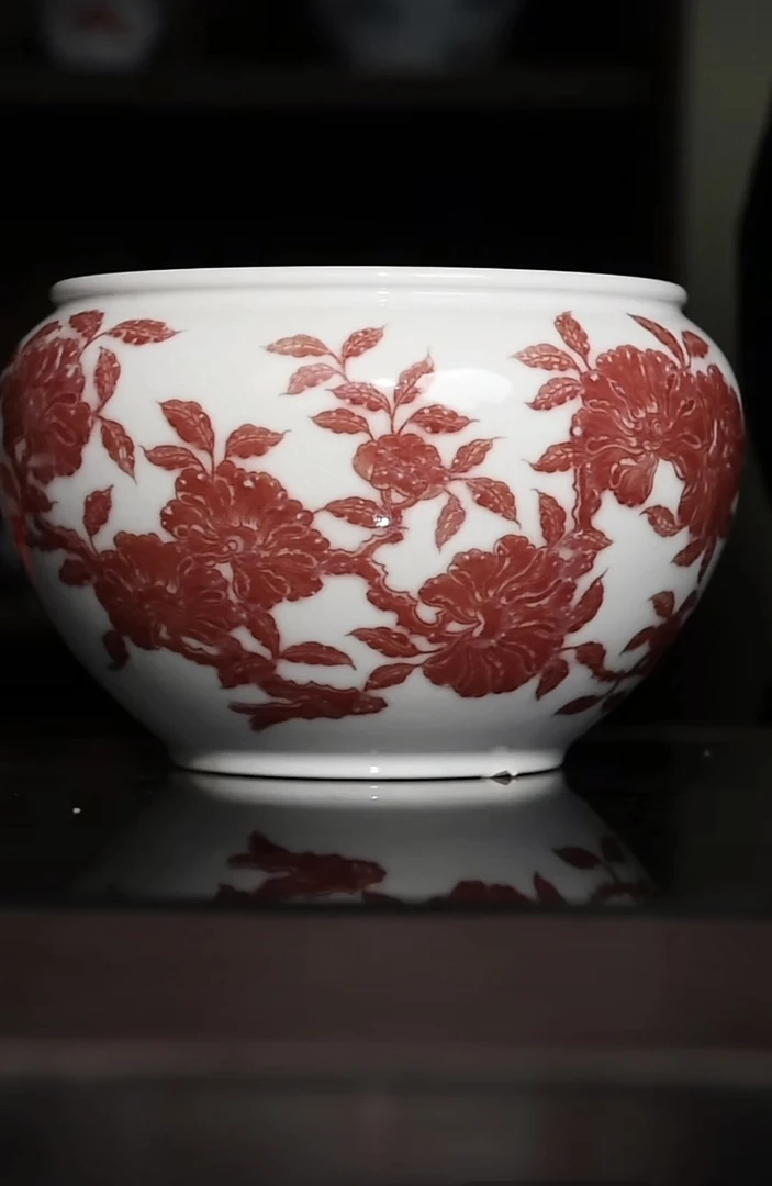 勤义堂 釉里红山茶花水洗