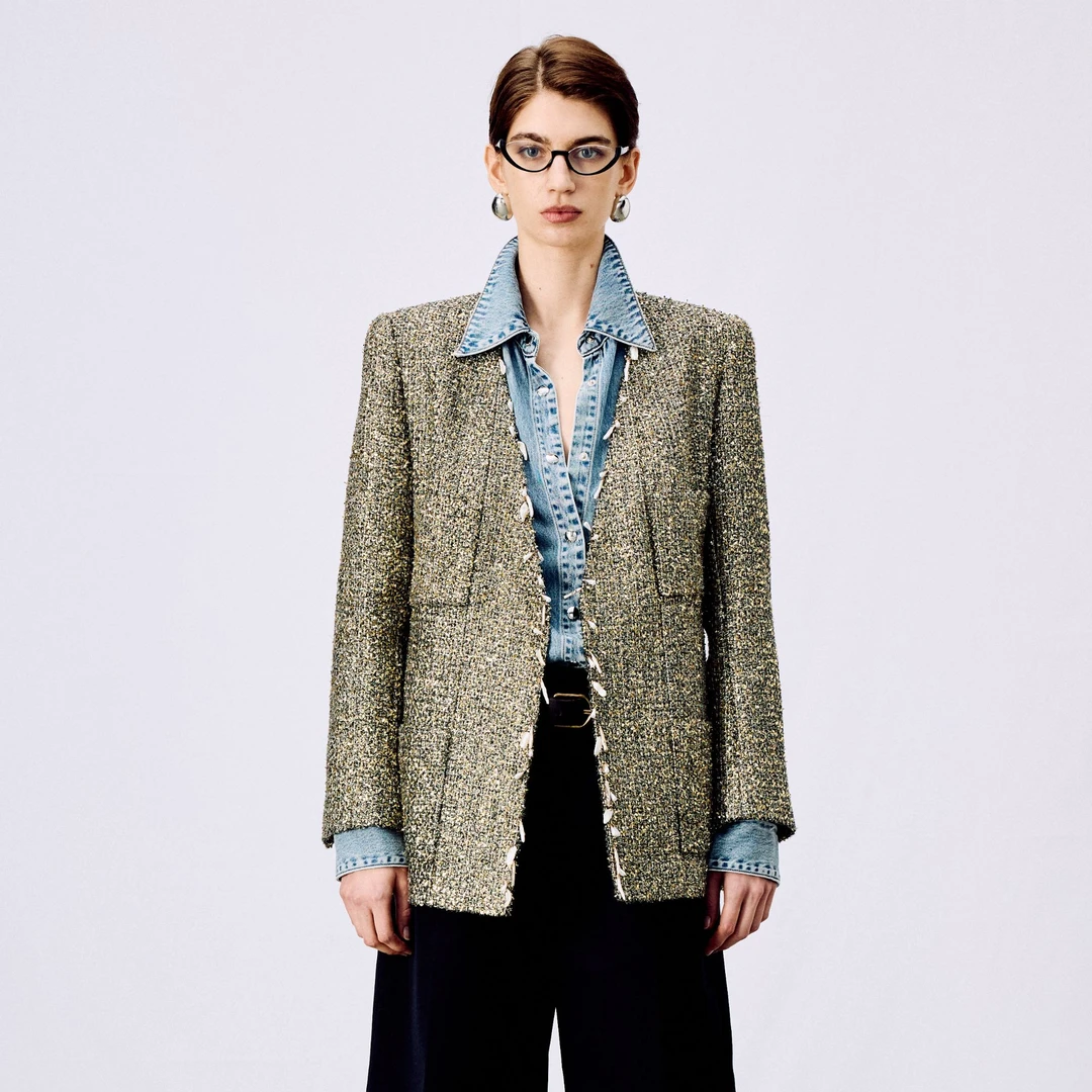 有尾YOUWEI （线上专属）重工钉珠金葱小香风合身收腰西装 Y1925110