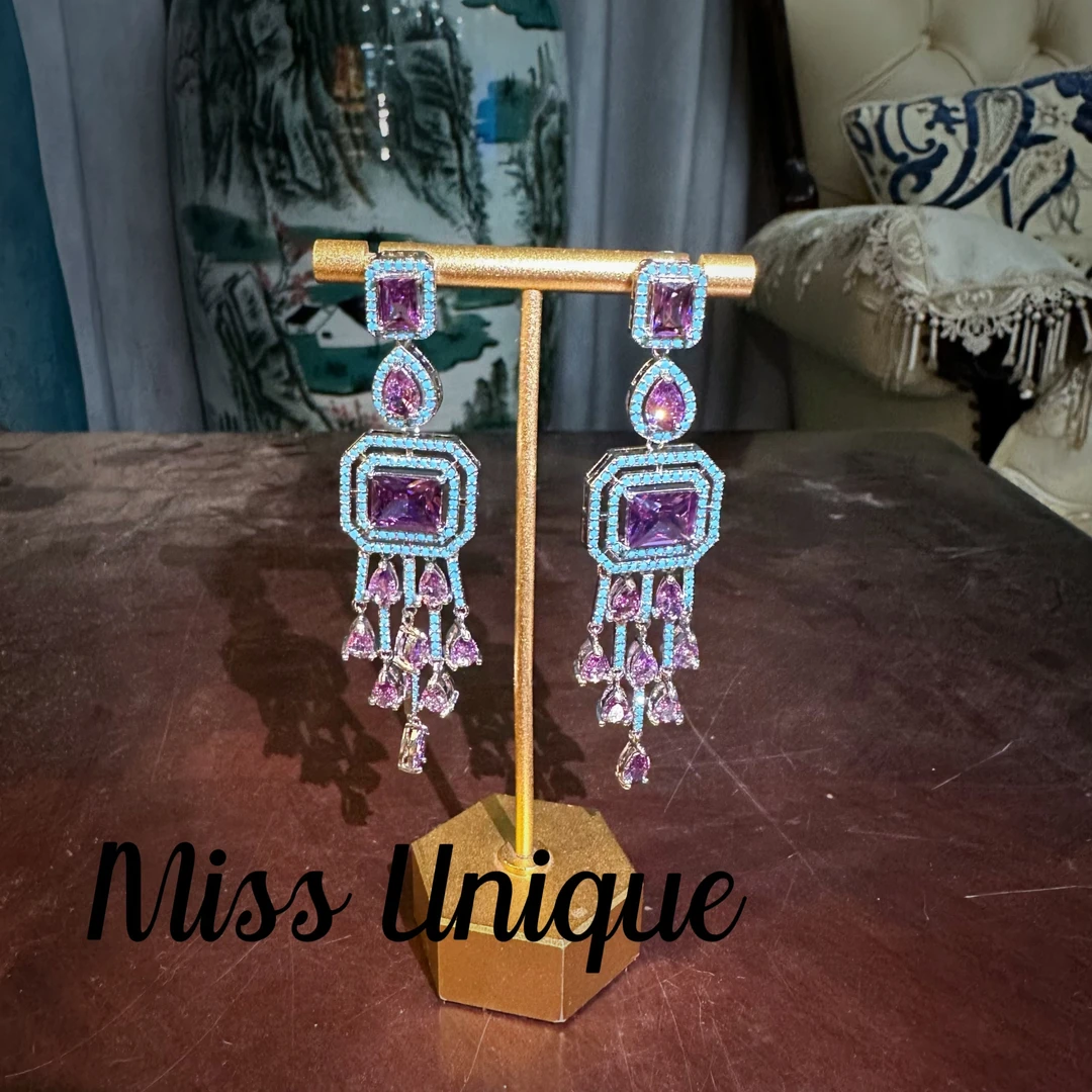 B1915松松紫色方糖水滴耳环