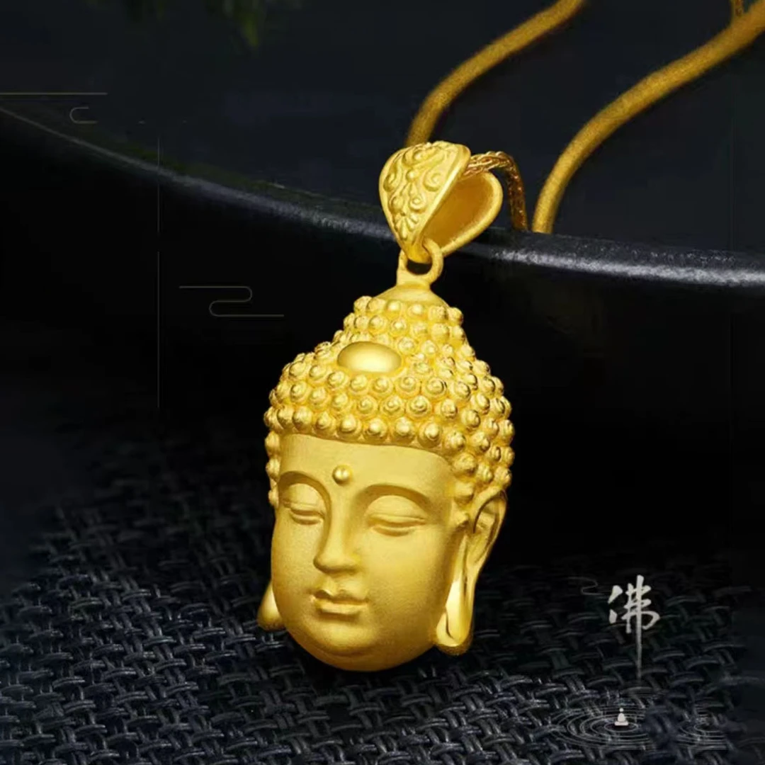 越南铜合金大日如来佛头吊坠男女款本命佛铜镀金精工半空心佛首挂