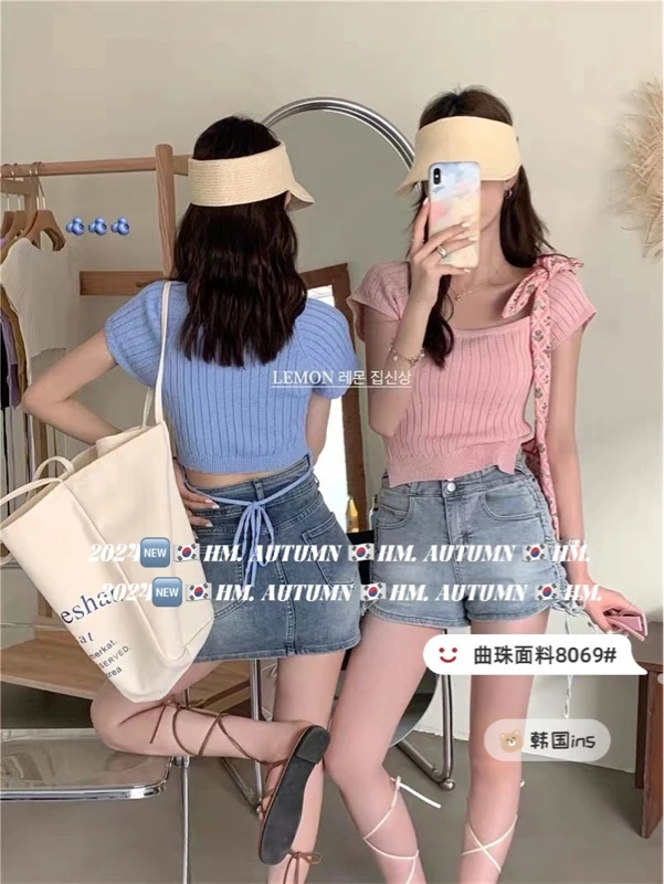 夏季新款时尚百搭小心机款曲珠上衣