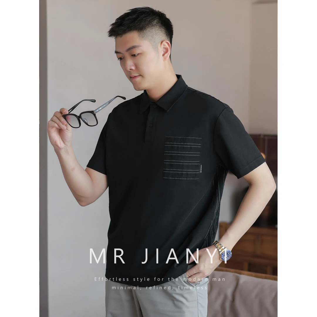 MR JIANYI夏季日系条纹拼接透气凉感Polo衫潮流高级翻领短袖T恤男