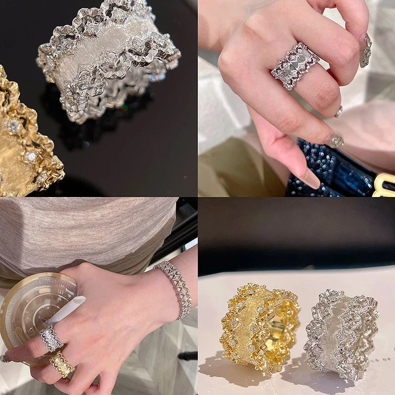 铜合金亚克力戒指 超重工蕾丝拉丝戒指时尚轻奢布契拉提戒指时尚