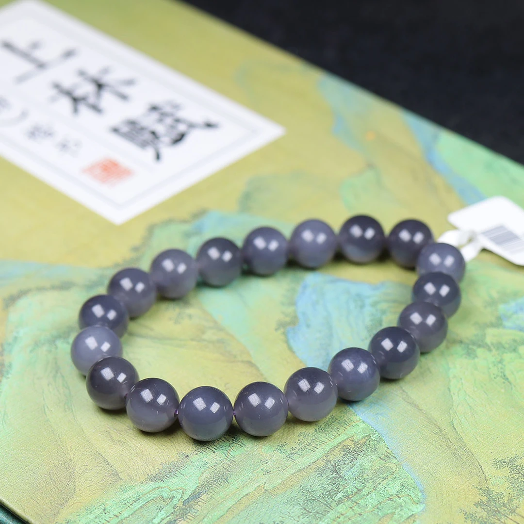 111313和田玉烟紫圆珠手串