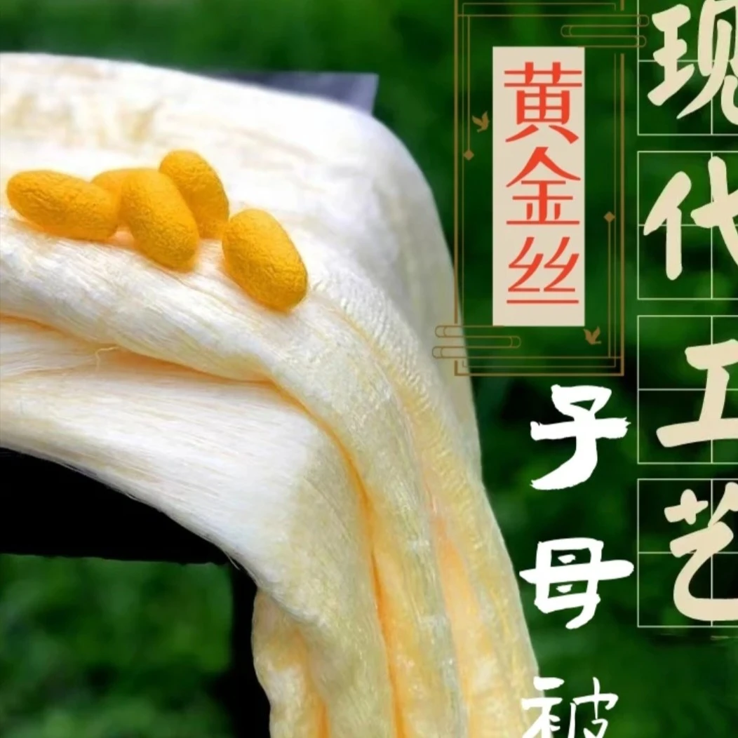 黄金桑蚕丝二合一子母被冬被双人被婚被喜被四季被私人订制纯手工