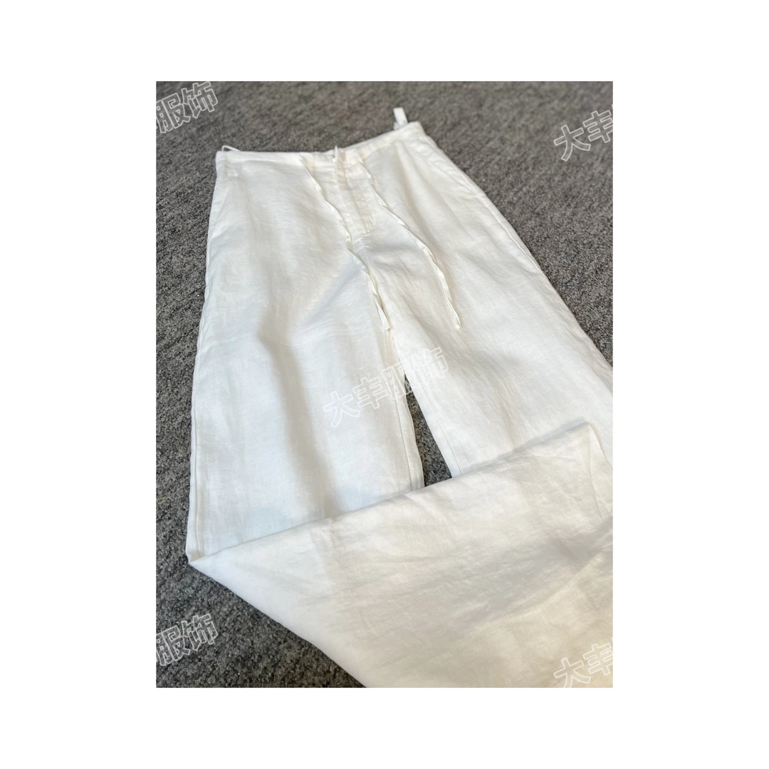100%亚麻直筒裤女2025夏季新款简约时尚阔裤腿