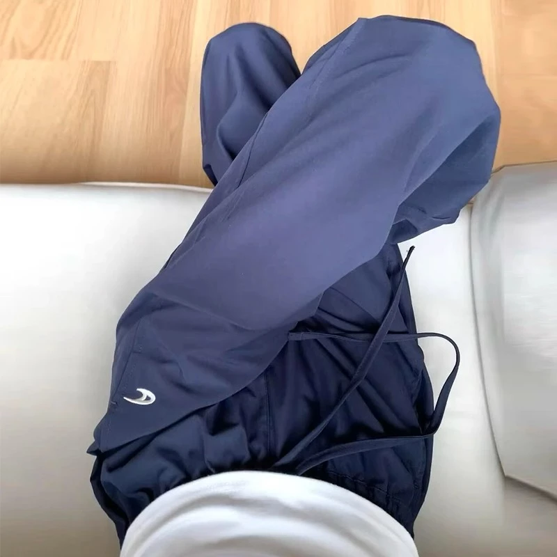 藏青色美式工装裤女夏季薄2025新款直筒休闲速干小个子阔腿运动裤