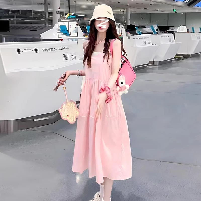 特价高级感黑色无袖背心连衣裙子女夏季海边度假法式吊带长裙4228