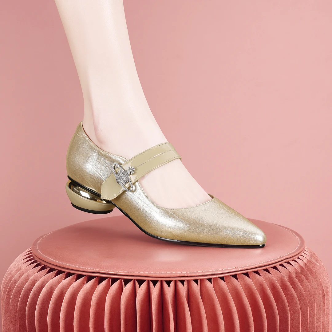 梵芮诗2025年春季新款潮流时尚轻奢个性设计粗跟低跟女单鞋-J1234