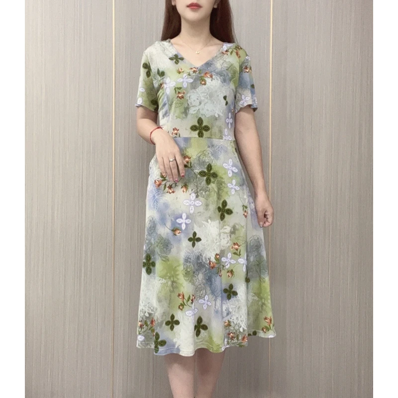 时尚妈妈装连衣裙2025夏季新款减龄气质显瘦中长款裙子有口袋