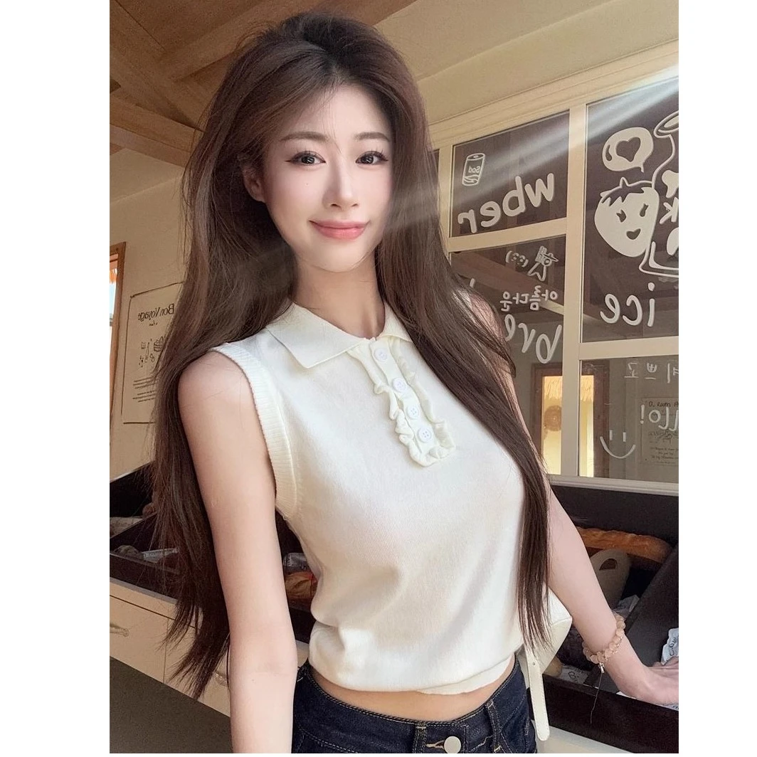 设计感POLO领针织背心吊带女装2025年夏季百搭修身显瘦外穿上衣女