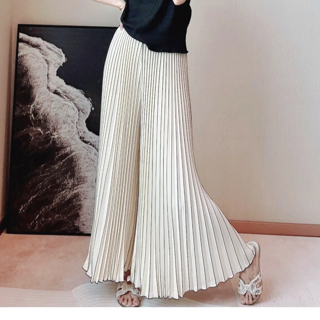 夏季显瘦褶皱阔脚裤女休闲九分裤宽松压褶百褶裤垂坠感阔脚裤