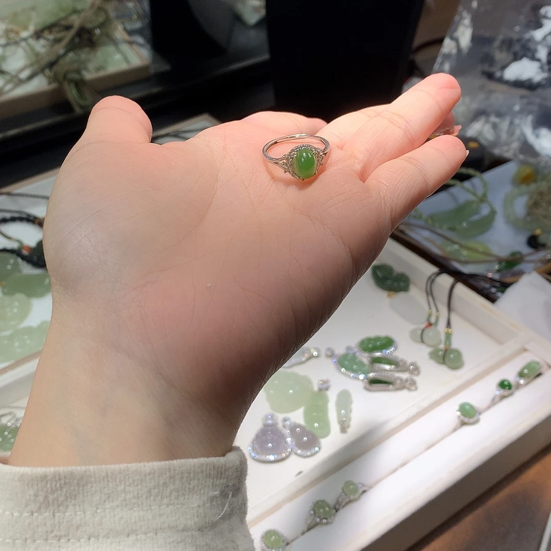 和田玉（碧玉）戒指银S925镶嵌独*