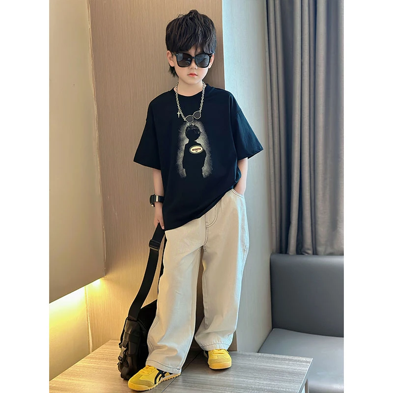 男童短袖t恤夏季2025新款儿童夏装半袖中大童男孩夏款痞帅上衣潮T