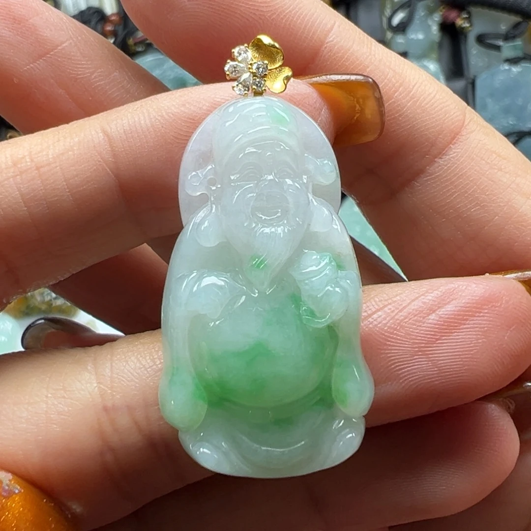 翡翠18K金镶嵌颈饰财神