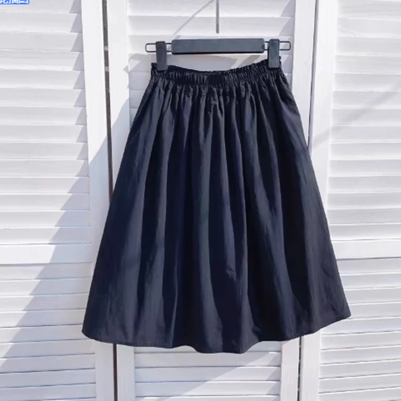 日系休闲松紧腰半身裙女夏2025新款学院风百搭显瘦a字蓬蓬中短裙