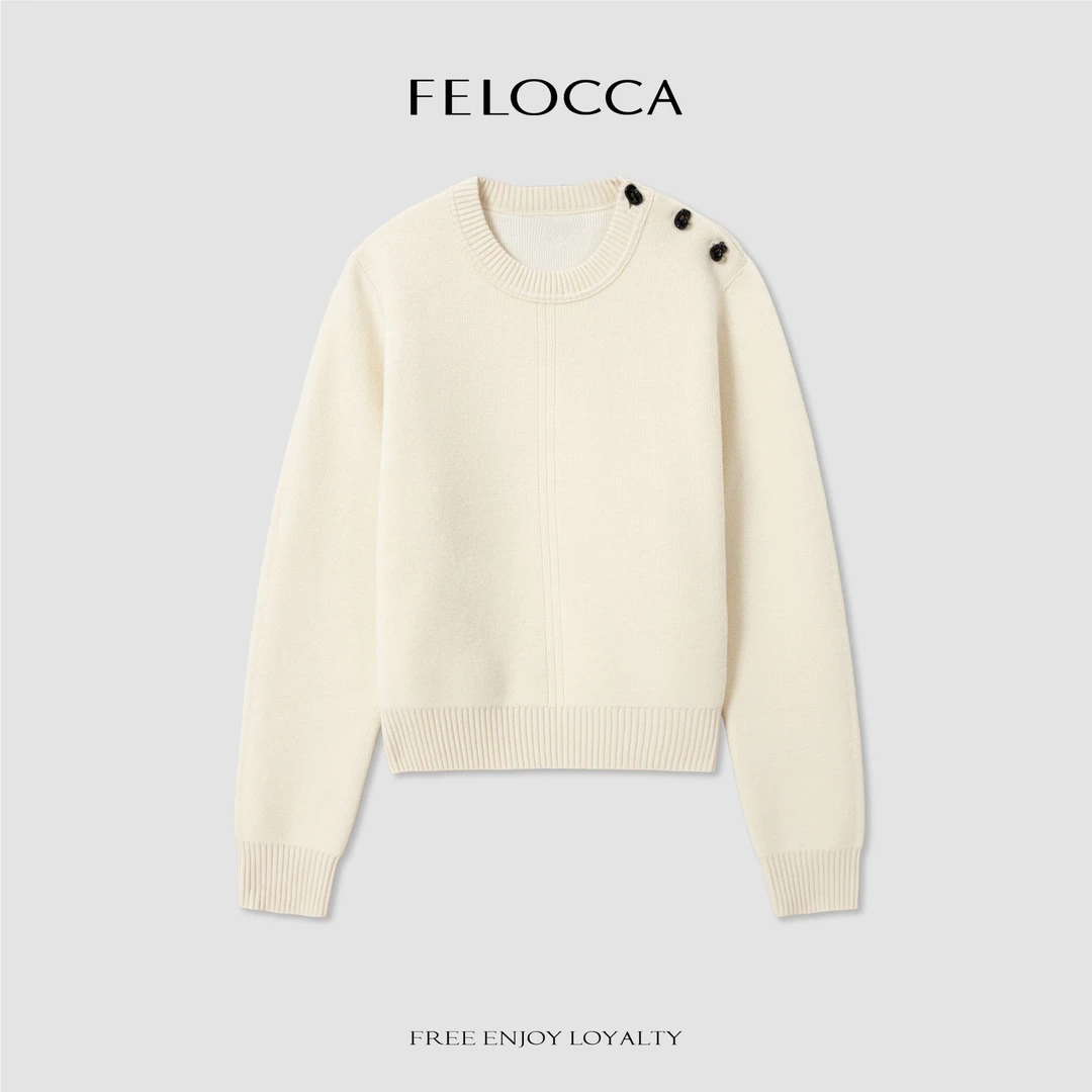 【FELOCCA】新款圆领侧肩排扣长袖圆领针织衫毛衣CC2574