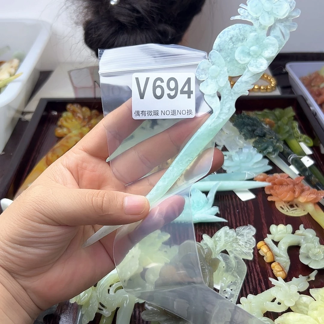 蛇纹石玉合金发饰阿****