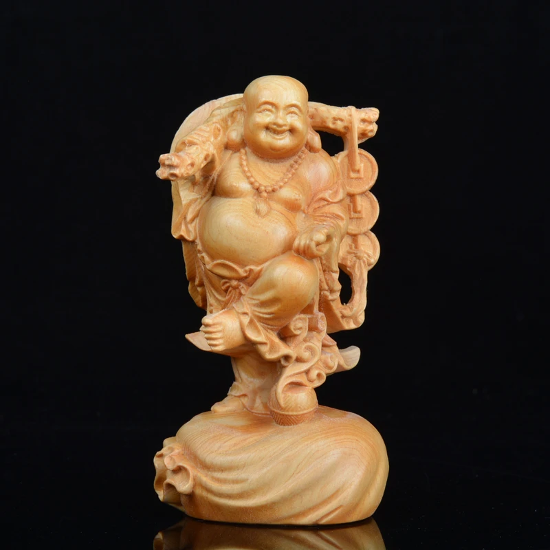 太行崖柏木雕布袋挑财弥勒招财进宝雕刻工艺品摆件长5.5宽4.5高10