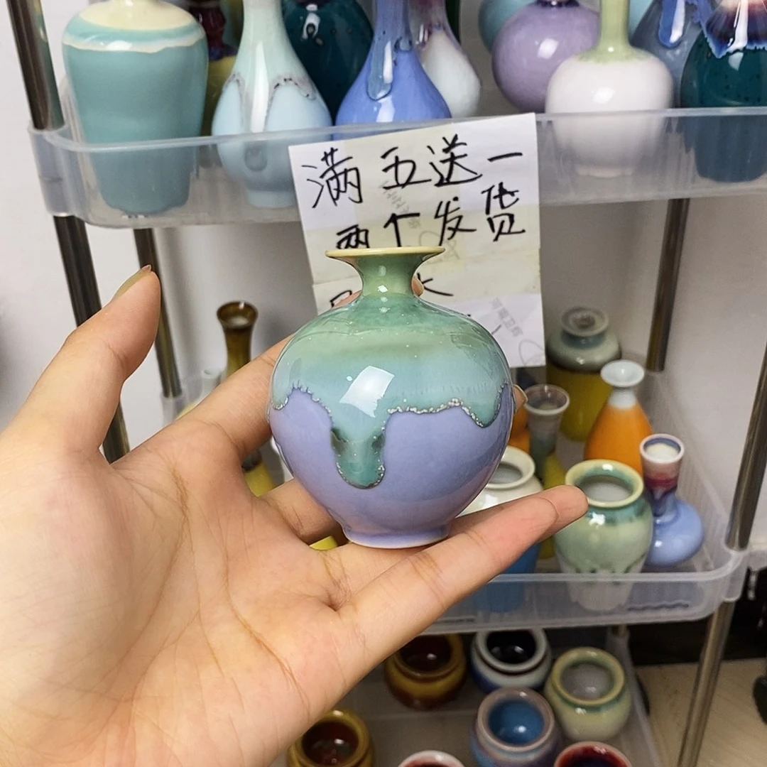 摆件巴掌大不插花景德镇高温陶瓷小花器