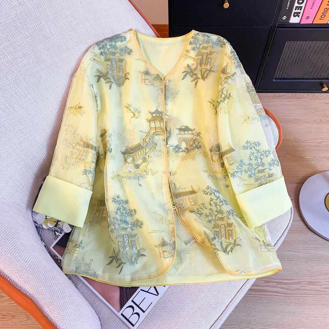 亭台楼阁-新中式中国风夏季百搭刺绣双层重工外套