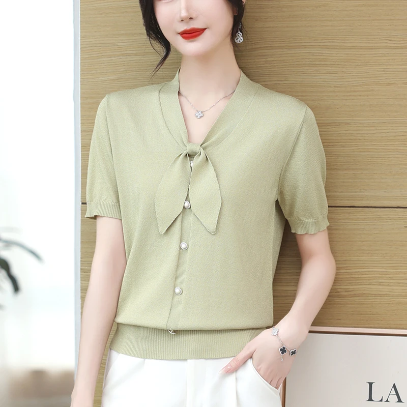 高级感夏装短袖女2025新款宽松显瘦t恤气质漂亮针织小衫薄款洋气