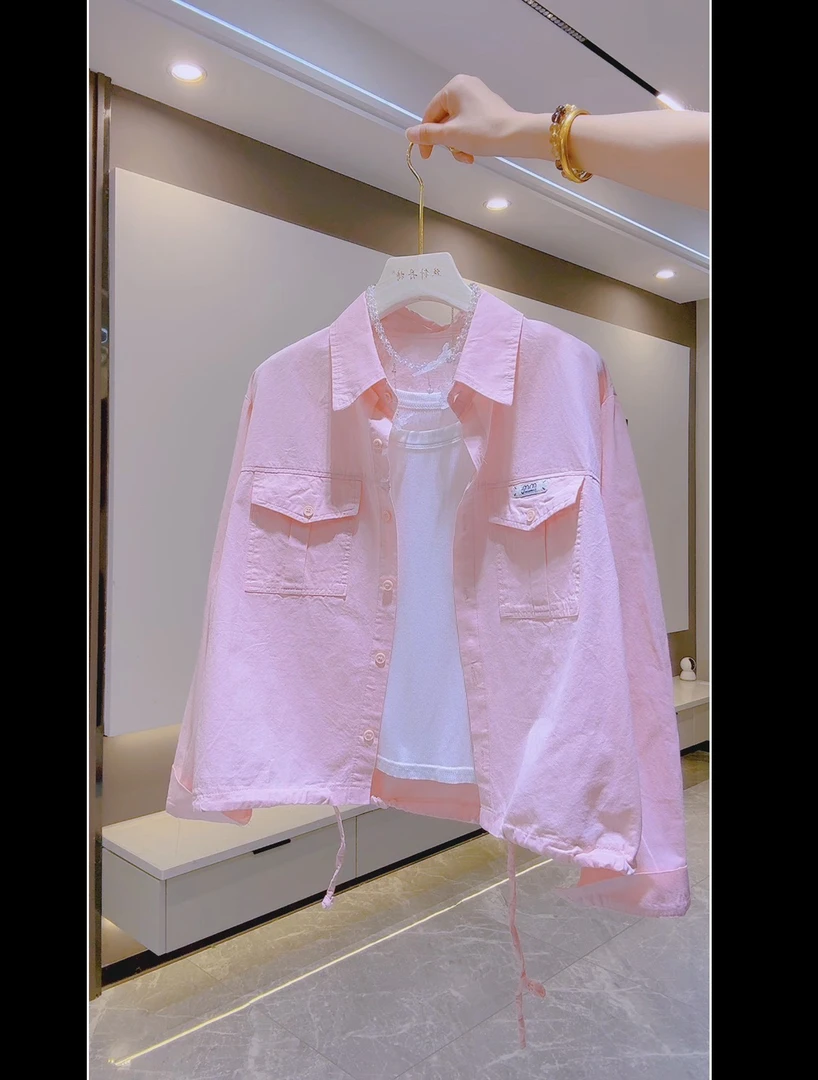 名213 糖果色衬衫式外套女小个子短款上 衣设计感春夏衬衣短外套