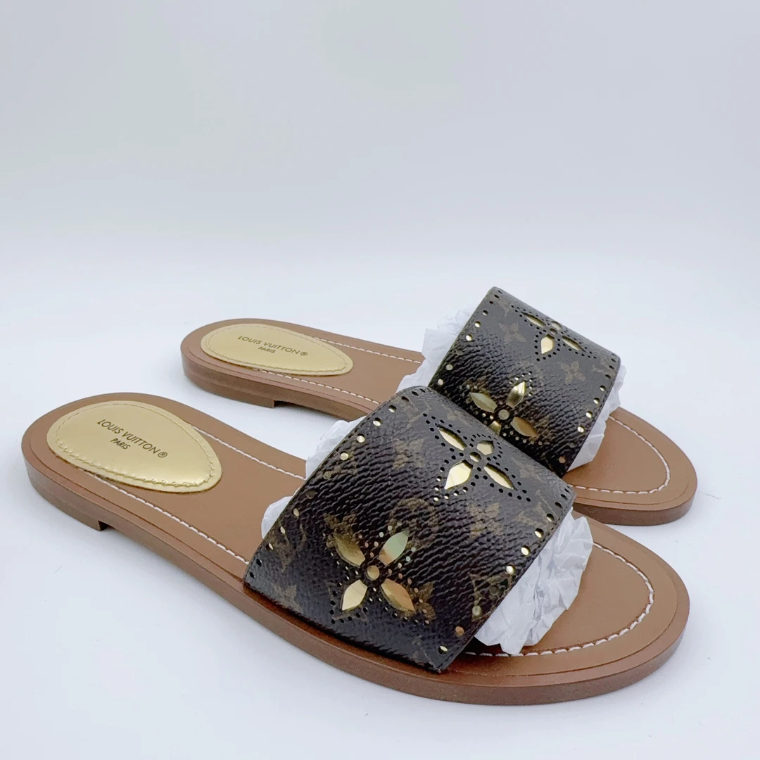 全新未使用 LouisVuitton/路易威登 35码/经典满印棕色印花凉拖