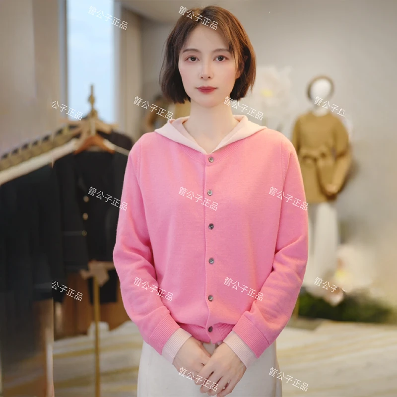 100纯羊毛【管公子】2025年新款时尚精致假两件套全羊毛帽衫