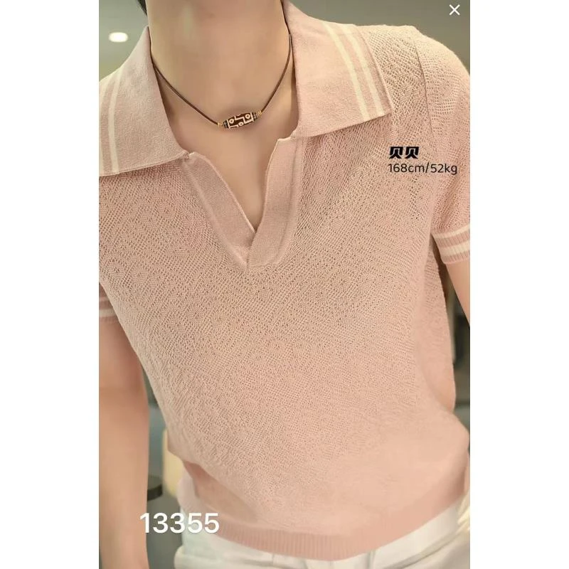 13355（部分无水洗唛，介意慎拍）WANGDAN新款翻领镂空短袖