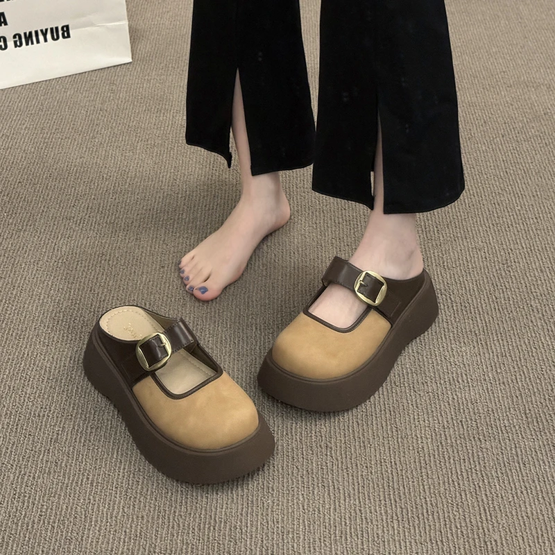 厚底勃肯包头半拖鞋女外穿懒人增高夏季2025新款配裙子穆勒凉拖鞋