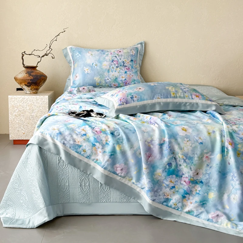 新款60S兰精天丝夏凉被印花夏被床盖四件套家用丝滑裸睡家用床品