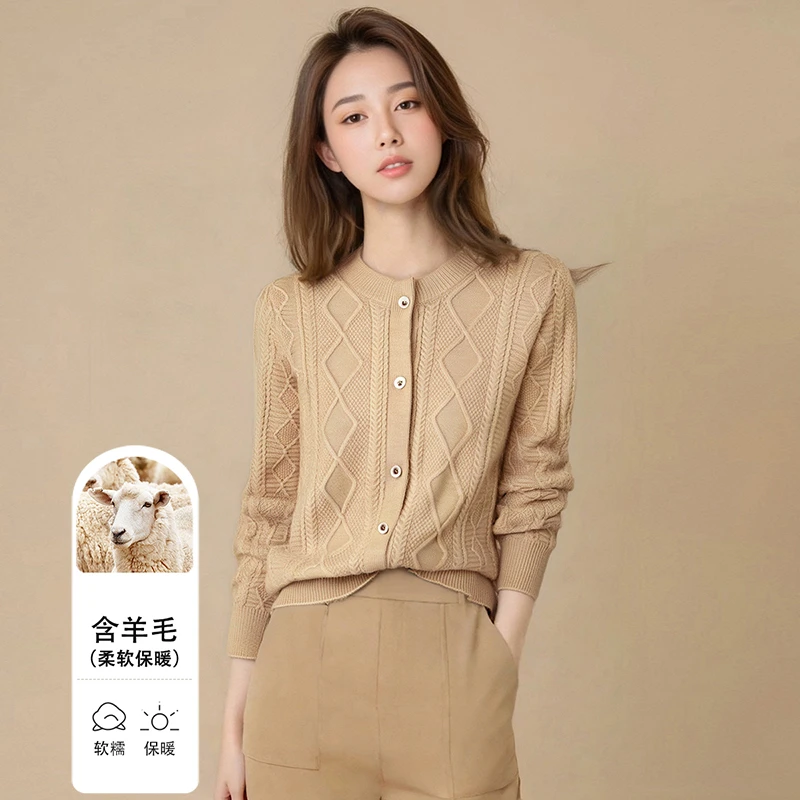 晚白【新品】春款时尚气质纯色开衫毛衣女24091352