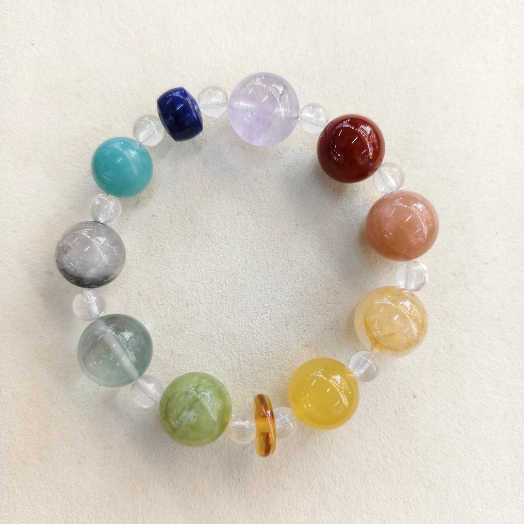 D185青金车轮珠片珠蜜蜡水晶多宝手串5102