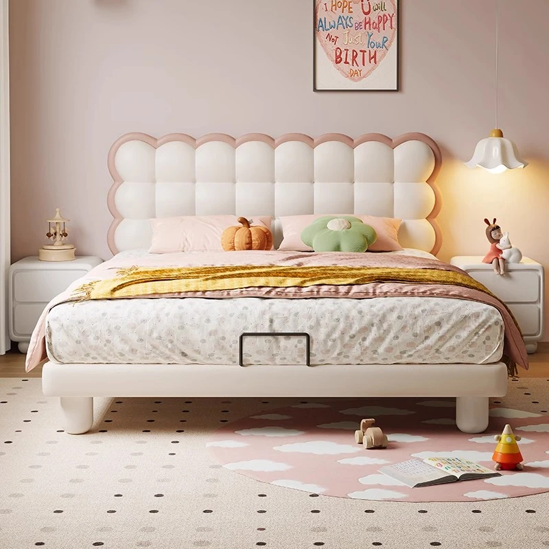 清晨森林饼干泡芙床儿童床女孩床儿童房简约现代粉色女童床公主床