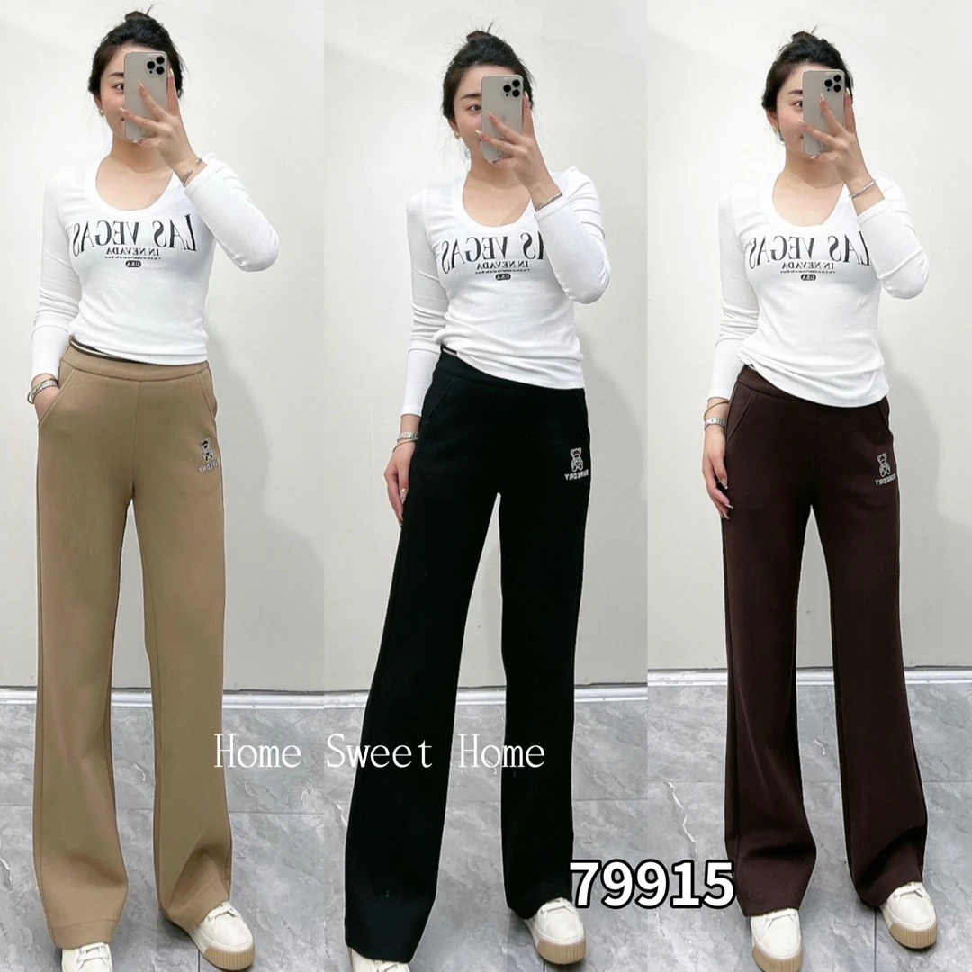 高腰细条绒长筒裤79915
