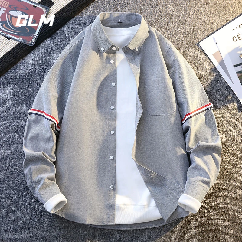 GLM秋季新款日系纹理纯色寸衫高级感休闲宽松长袖衬衫外套 男潮