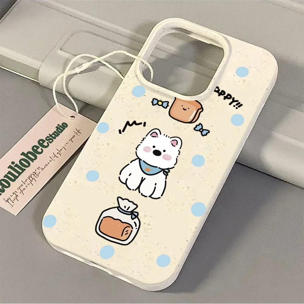 围兜白狗适用苹果16pro手机壳iPhone15小麦14/13防摔12创意11软套