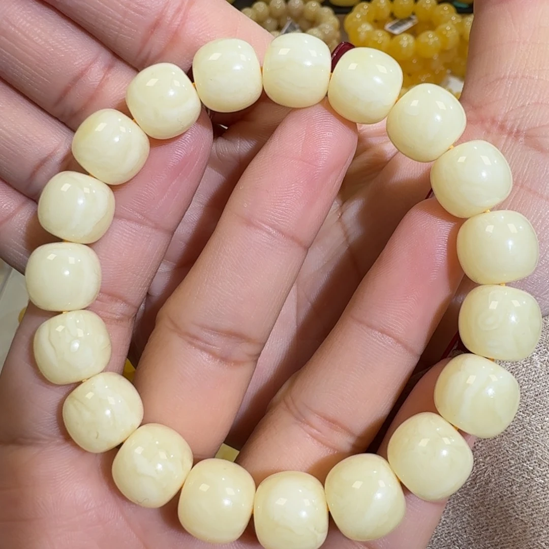 琥珀未镶嵌珠宝奇石12m焦皮同料老型白花蜡手串19.7