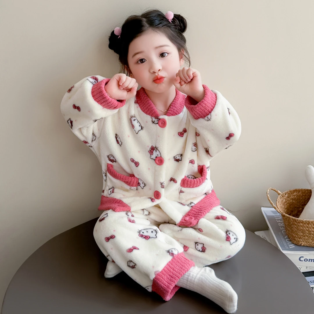女童睡衣秋冬季珊瑚绒加绒加厚2025新款儿童宝宝法兰绒家居服套装