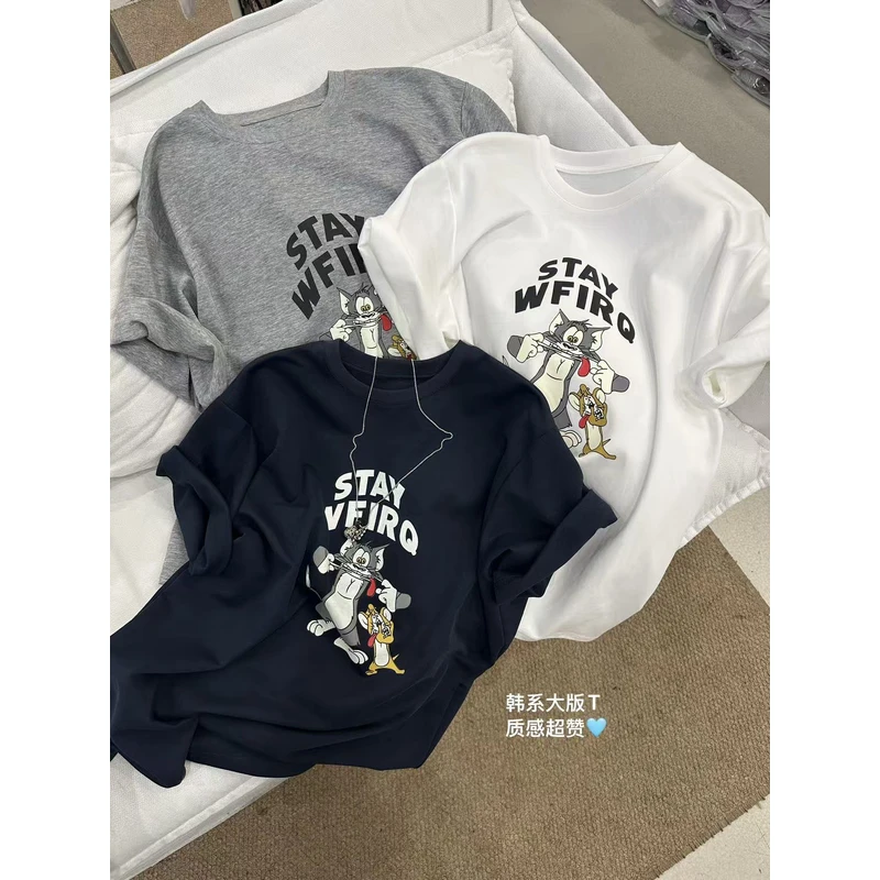 阿玉家&夏季新款时尚圆领卡通stay印花短袖T恤女宽松显瘦#7226