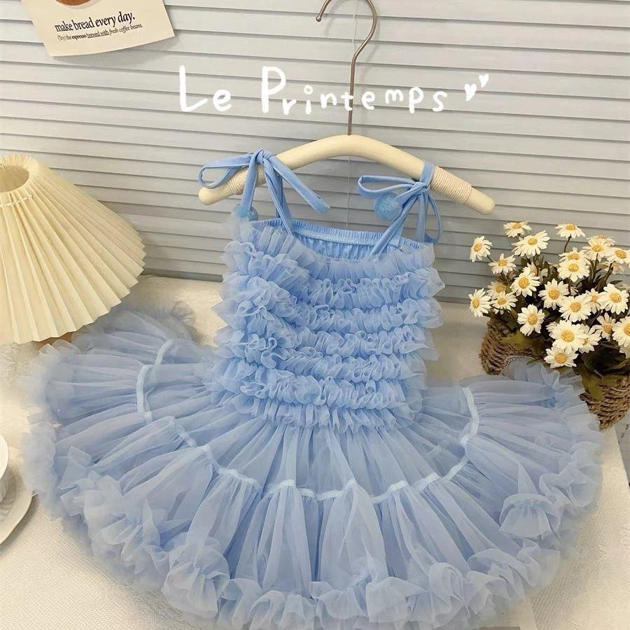女童夏季新款裙可爱吊带蓬蓬连衣裙女宝宝周岁生日礼服蛋糕裙