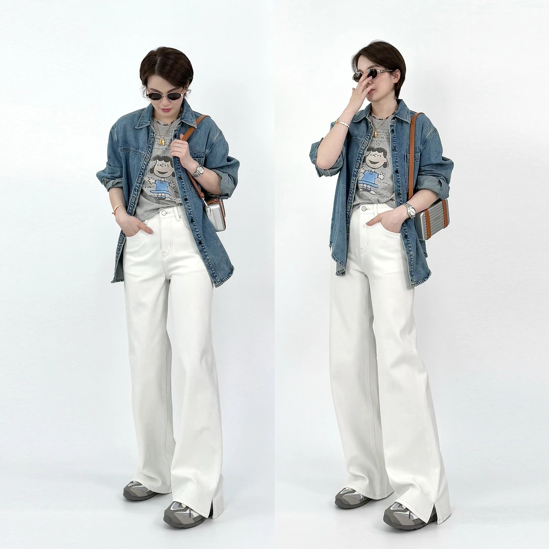 花匣子牛仔裤官方旗舰店2025春夏白色窄版显瘦阔腿裤常规款70291