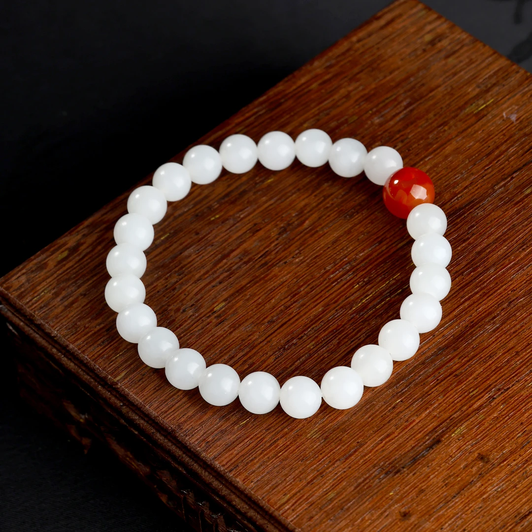 【新品】和田玉白玉手串7-8mm多样性发一