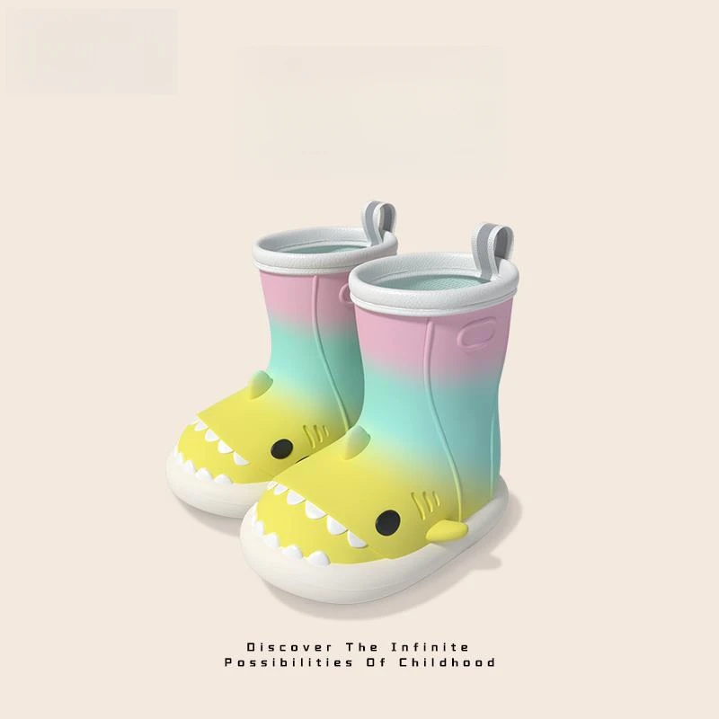 彩虹小鲨鱼儿童雨鞋女童雨靴男童防水防滑幼儿园上学可爱宝宝水鞋