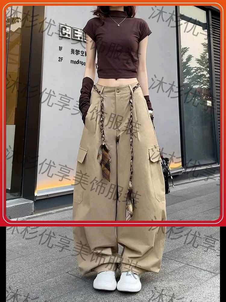 新款阔腿裤秋季洋气工装裤长裤麻绳休闲裤宽松垂感时尚夏季百搭