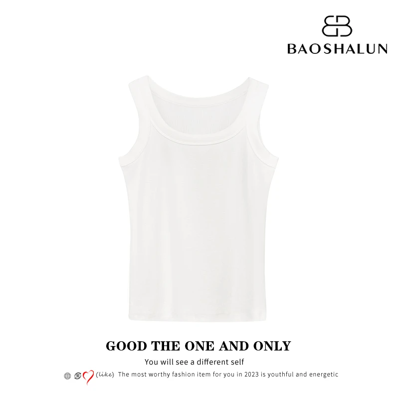 时尚简约法国细罗纹高弹U领背心827